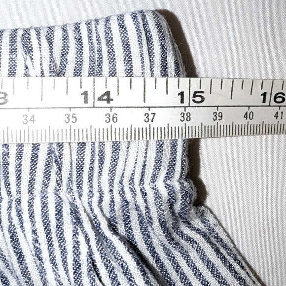 Thread & Supply | Linen Blend Blue & White Striped Drawstring Shorts | Medium - Picture 7 of 8